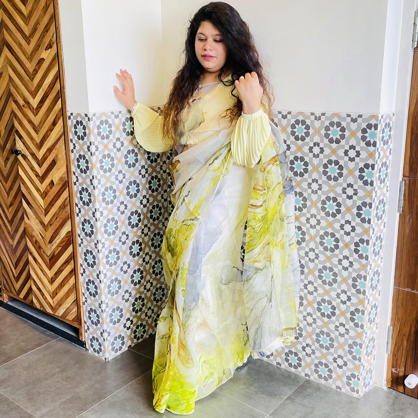 Summer Fields Organza Silk Sari