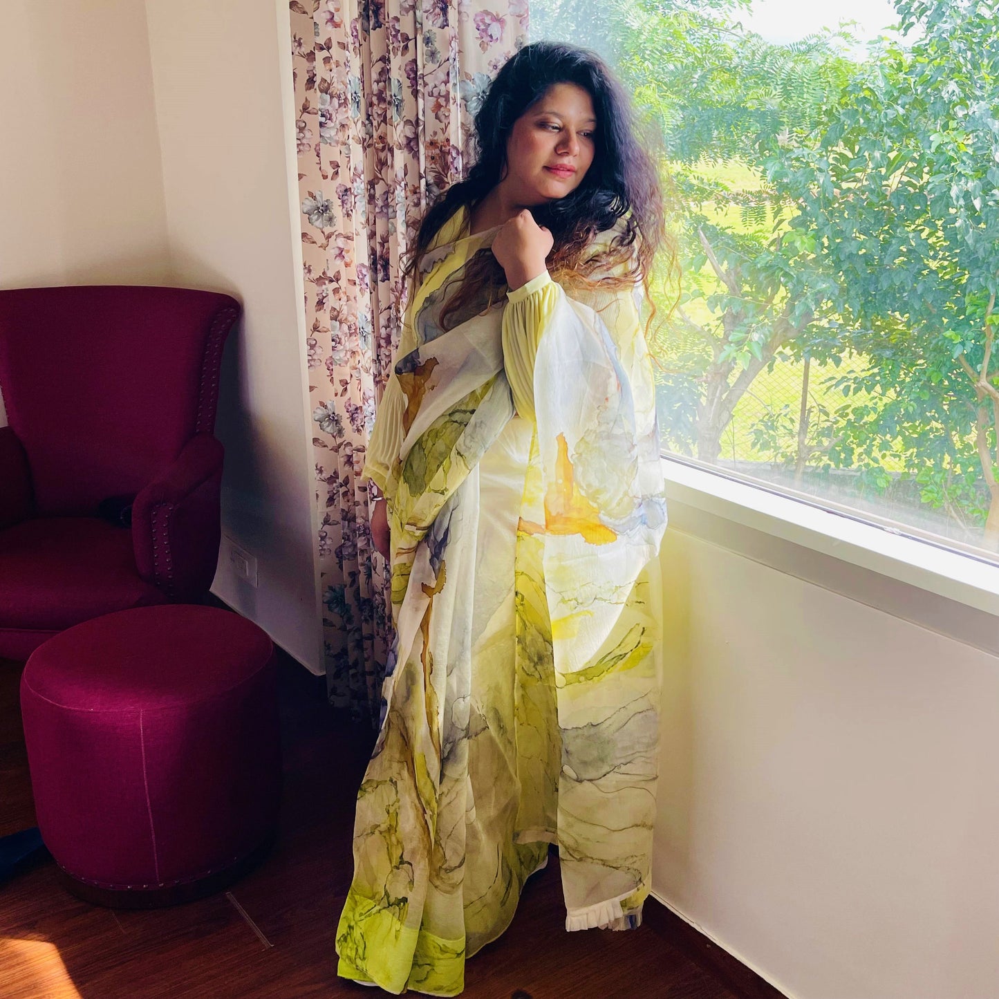 Summer Fields Organza Silk Sari