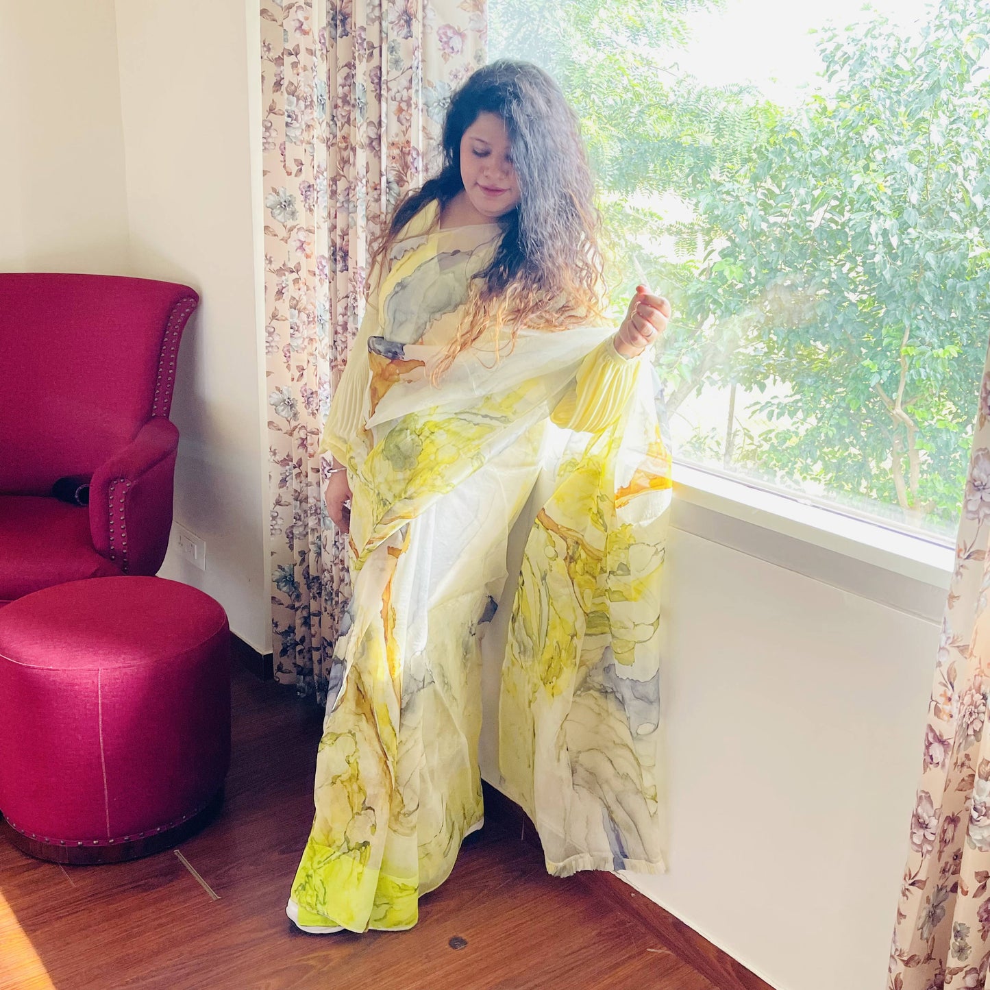 Summer Fields Organza Silk Sari