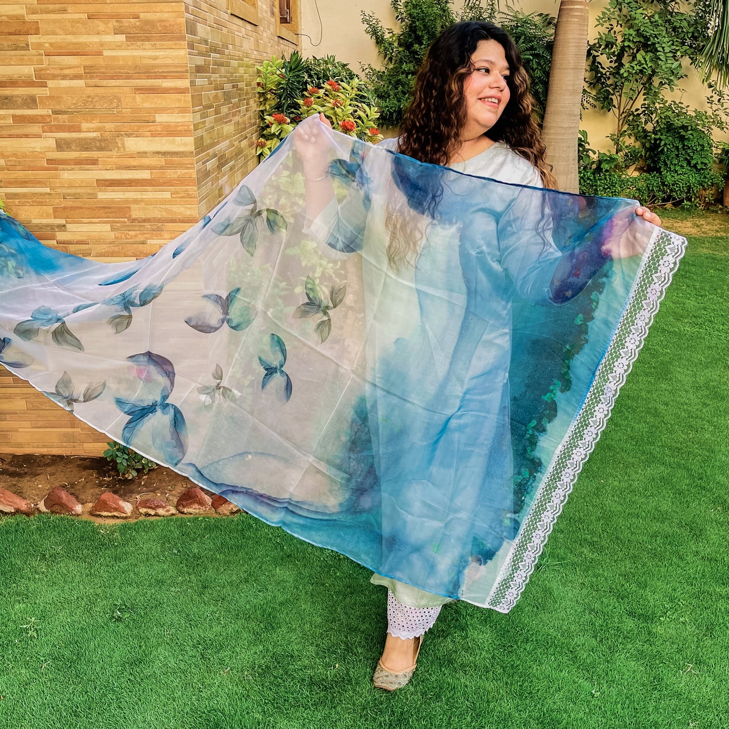 Winged Wonders Organza Dupatta