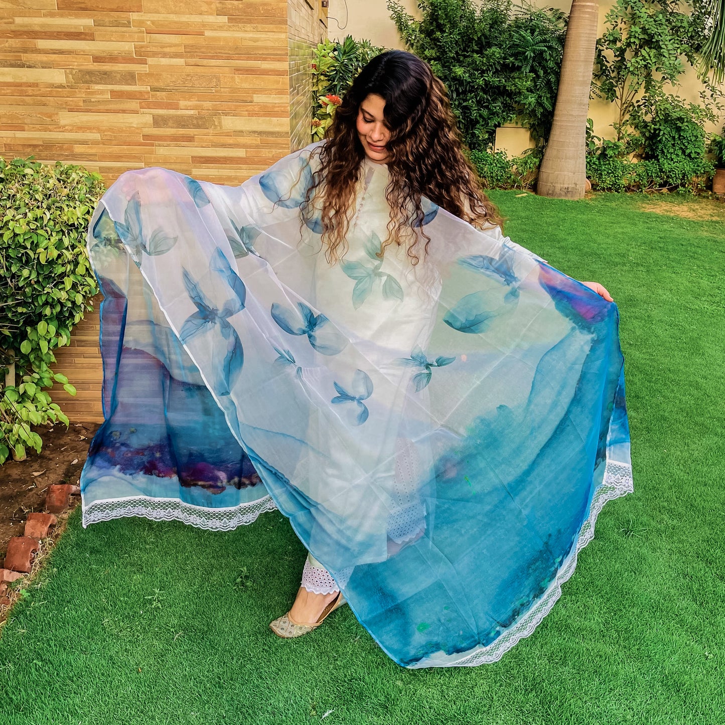 Winged Wonders Organza Dupatta