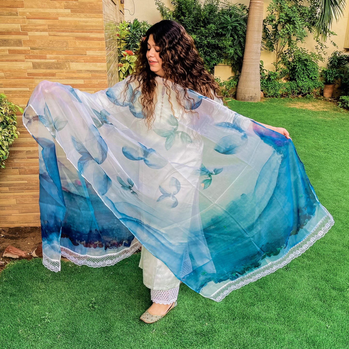 Winged Wonders Organza Dupatta