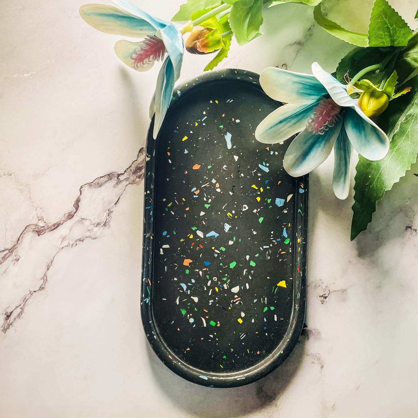 Black Terrazzo Chips Oval Tray