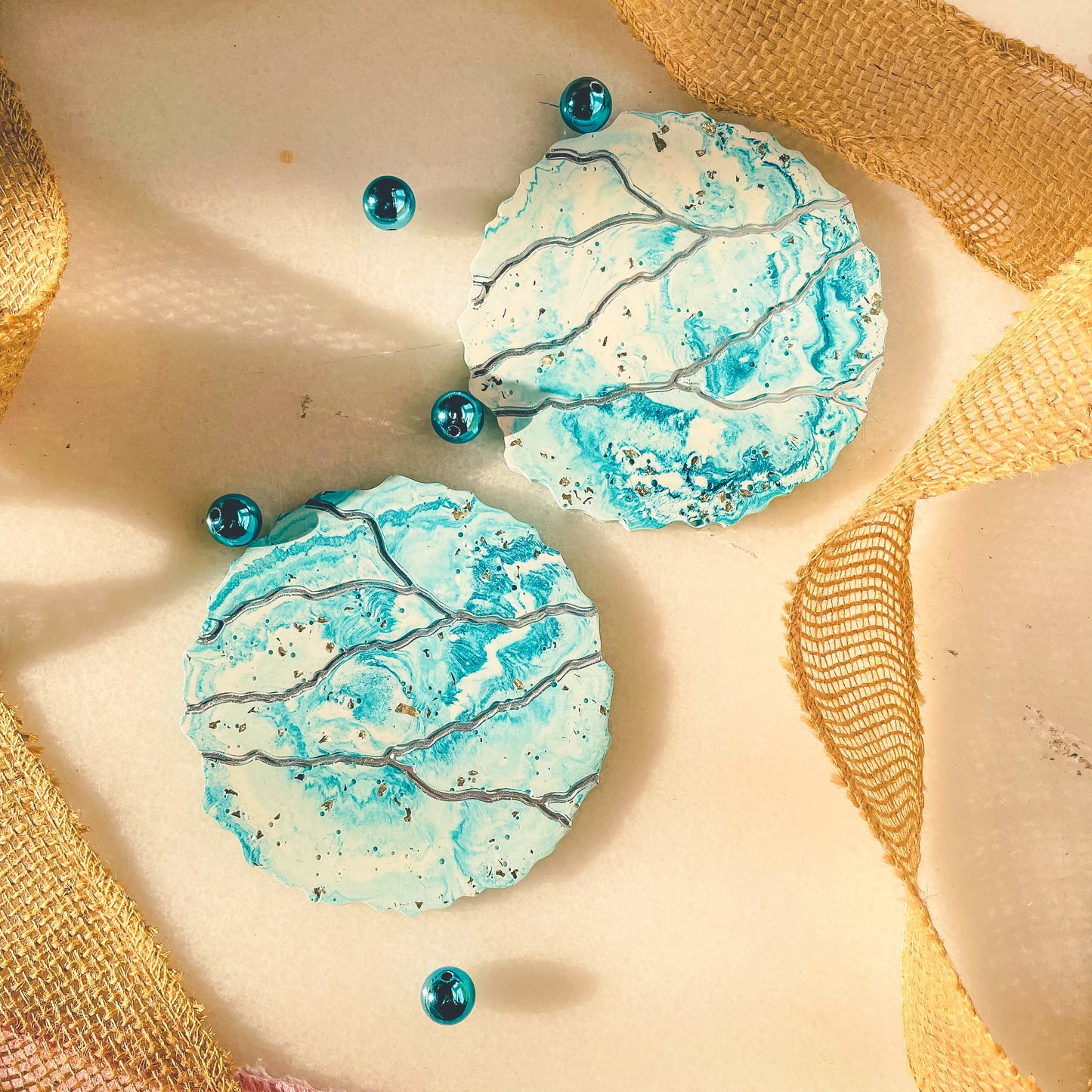 Kintsugi Style Glass Beads Terrazzo Coasters Set of 2